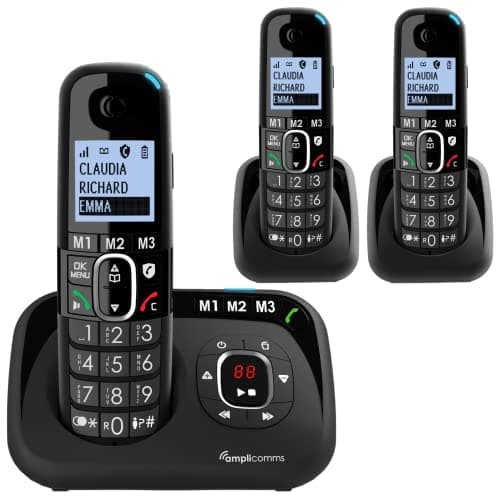 Image of Amplicomms BigTel 1583 Cordless Big Button Phone for Elderly with Answer Machine and 2 Additional Handsets - Loud Phones for Hard of Hearing - Hearing Aid Compatible