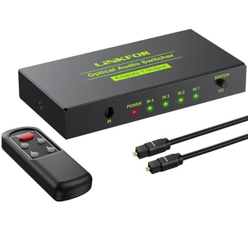 Image of LiNKFOR Digital Optical Audio Switcher 4x1 SPDIF Toslink Switch Box 4 Ports Optical Switch with IR Remote Control Supports PCM2.0 DTS Dolby-AC3 Compatible with PS3 PS4 Blu-Ray Player HDTV