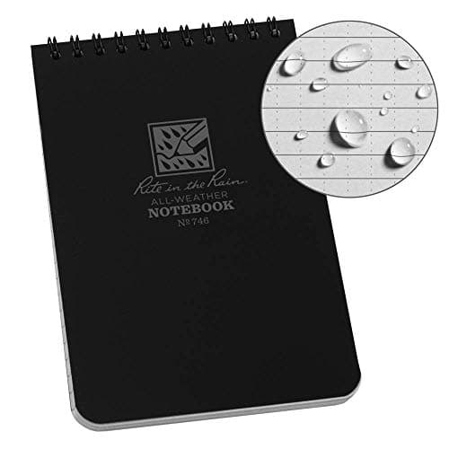 Image of Rite in the Rain Waterproof Paper Pocket Notebook Top Spiral Bound 4 x 6 Inch Cover Black Polydura 19 Gauge 100 Pages 50 Sheets Wire-o Binding Imperial & Metric Rulers Covnersaion table & Map Scale