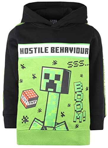 Image of Minecraft Boys Green/Black Creeper Hoodie - 100% Cotton - 9-10 Years