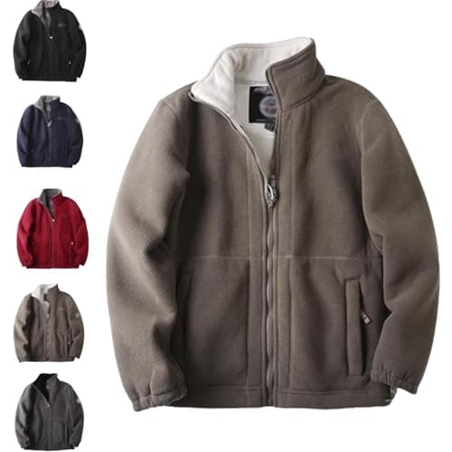 Image of GAGFDA Unisex Double-Layer Padded Warm Jacket, Men's Outdoor Sherpa Fleece Jackets Winter Ultra-Warm Long Sleeve Fleece Jacket with Zip Pockets (Khaki,XL)