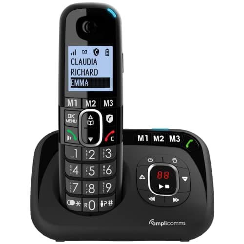 Image of Amplicomms Big Tel 1580 Single Cordless Big Button Phone for Elderly with Answer Machine - Loud Phones for Hard of Hearing - Hearing Aid Compatible Phones - Cordless Number Telephone