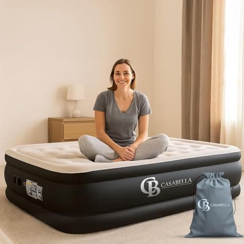 Image of Casabella Air Bed - Airbed with Built-in Electric Air Pump, 3 Min Self-Inflating/Deflating Single Air Mattress with Flocked Surface, Portable Blow Up Mattress for Home, Camping & Guests (99x190+46cm)