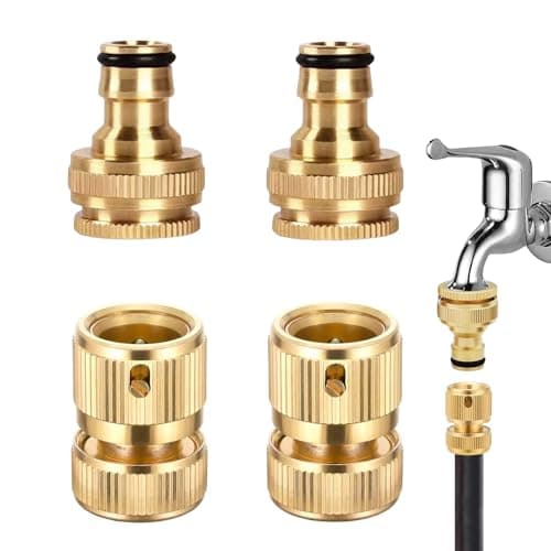 Image of 4 PCS Brass Hose Tap Connector – 3/4 & 1/2 Inch 2-in-1 Quick Connector – Brass Pipe Fittings for Water Hose Connection –Metal Pipe Fittings for Outdoor Garden Watering System