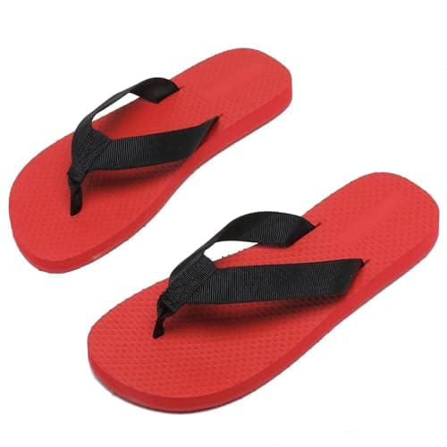 Image of SHOS SIREN STYLE Classic Flip Flops, Red and Black, Textured Foam Sole, Beach Sandals, Red, 4.5 UK