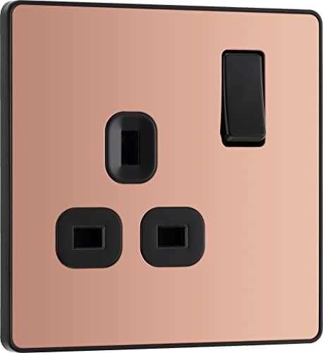 Image of BG Electrical Single Switched Power Plug Wall Socket, Screwless Front Plate, Round Edges, Evolve, Polished Copper, 13A, PCDCP21B
