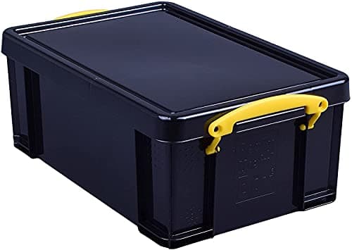 Image of Really Useful Box Plastic Storage Box 9 Litre Solid Black with Yellow Handles