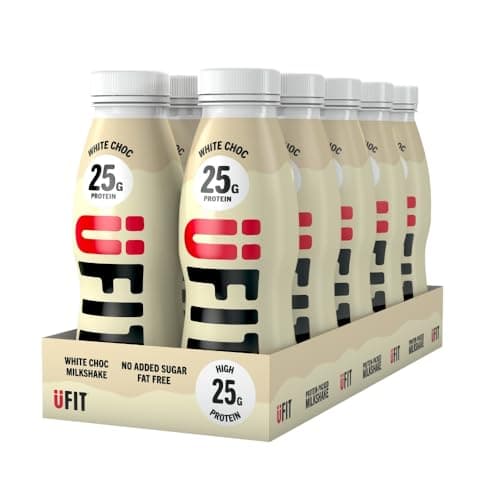 Image of UFIT 25g Protein Shake (10 x 330 ml) - White Chocolate Flavour - High Protein - Fat Free - No Added Sugar - Ready to Drink - Gut Friendly - Packaging May Vary