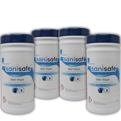 Image of Sanisafe Disinfectant Wipes – 200 Large Wipes per Tub – Food Safe, EN1276 & EN14476 Tested – Antiviral, Antibacterial – Pack of 1/2/4 (200 Count (Pack of 4))
