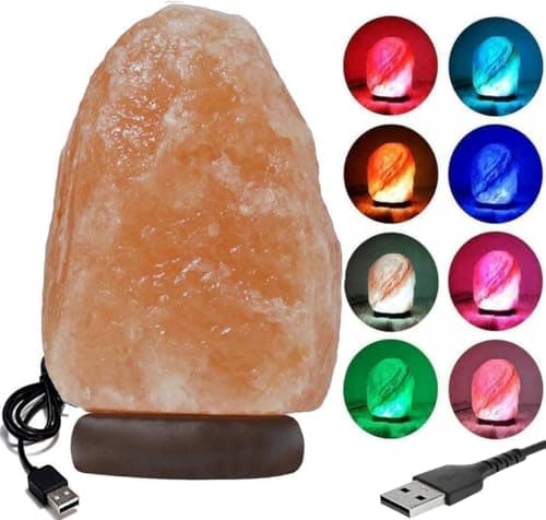 Image of Natural Himalayan Salt Rock Night Lamp with 8 Colors Changing, USB Crystal Salt Lamp for Home Decor and Gift Natural Shaped with Premium Wood Base