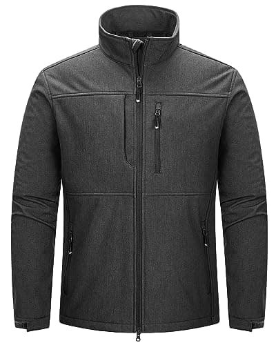Image of 33,000ft Men's Softshell Jacket Waterproof Light Work Jacket Stand Collar Hiking Jacket Fleece Lining, Darkgrey Melange L