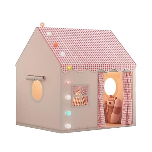 Image of Play Kids Tent for Girls; Multi-Coloured Ball Lights & Toy Rainbow Frog. Outdoor Indoor Playhouse for Children – Toys & Gifts for Girls Age 3 4 5 6 7.120cm W, 105cm D, 128cm H Pink Kids Play Tents