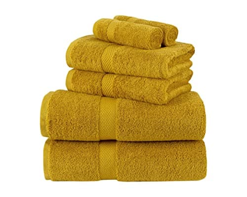 Image of La Maison 100% Egyptian Cotton 600GSM Superior Towel Bale Set Hand Towel Bath Towel 6 Piece Super Soft Everyday Use (Mustard)