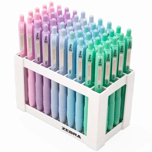 Image of Zebra Z-Grip Smooth Ballpoint Retractable Pen - Desktop Stand Set of 50 Pens - Pretty Pastel Coloured Barrels - 1.0mm Nib Tip - Black Ink - Ideal for Writing, Revision, School, Teachers etc