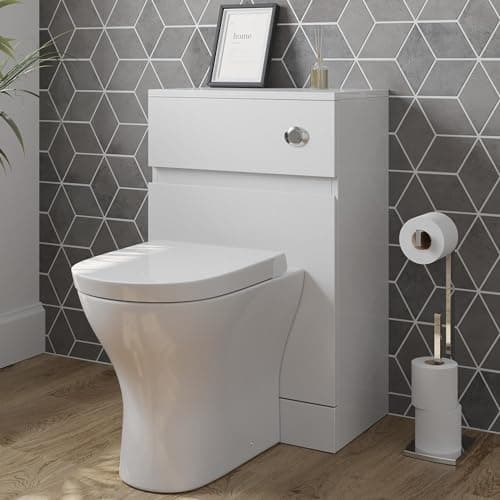 Image of Artis® Luna Modern Bathroom Cloakroom Back to Wall BTW Toilet WC 500mm Furniture Unit D Shape Pan Soft Close Seat Dual Flush Cistern, White Gloss
