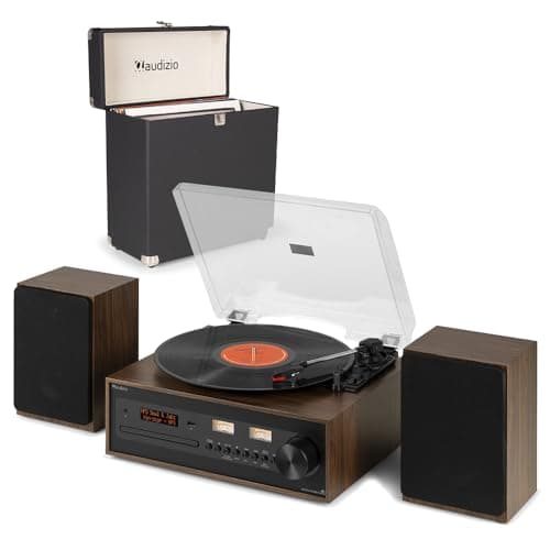 Image of Audizio Boston Record Player with Speakers, CD Player, DAB+ Radio, Bluetooth Wireless Streaming & Vinyl Storage Carry Case – Complete Home Music System Bundle