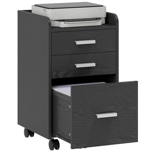Image of HOMCOM 3 Drawer Filing Cabinet, Rolling Under Desk Drawers with Edged Top for Letter, A4 Size, Hanging File Folders for Home Office, Black