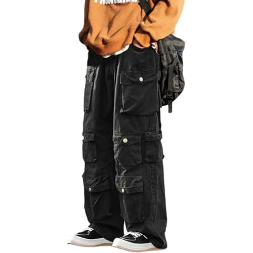 Image of FYHTC Gothic Emo Alt Cargo Hippie Baggy Jeans Mom Goth Punk Denim Pants Cyber Y2k Pants Academic Dark Clothes(Black,Medium)