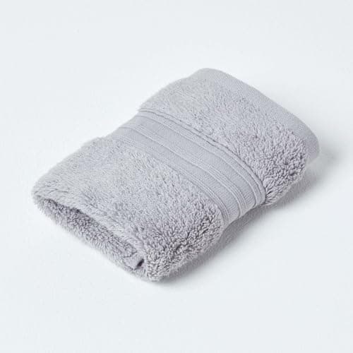 Image of HOMESCAPES Set of 4 Luxury Grey Soft 100% Supima Cotton Face Cloths Zero Twist Super Absorbent & Fluffy 550 GSM Thick Plain Flannel Wash Cloth