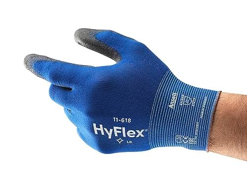 Image of Ansell HyFlex 11-618 Mechanics Gloves, Abrasion-Resistant PU Coated Safety Gloves for Precision Handling, Touchscreen Compatible, Ultra-Thin, Blue, XL, 1 Pair