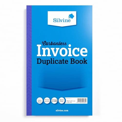 Image of Silvine Carbonless Duplicate Invoice Book - Numbered 1-100 with index sheet (210 x 127mm)