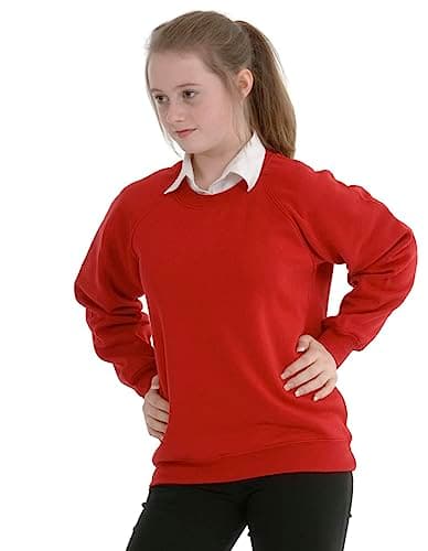 Image of Listers Schoolwear Boys Girls Unisex School Crew Neck Jumper Round Neck Fleece Sweatshirt Uniform Ages 3-16 Years Red