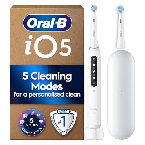 Image of Oral-B iO5 Electric Toothbrush for Adults, 1 Handle, White - 2 Brush Heads, Travel Case, 5 Modes, Teeth Whitening, UK Two Pin Plug