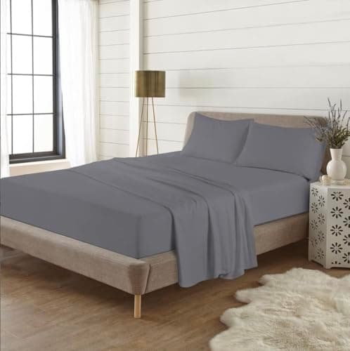 Image of Extra Deep 40cm Fitted Sheet – 100% Brushed Cotton Flannelette | Super Soft, Warm & Cosy Thermal Bed Sheet, (Plain Dyed) (Grey, Single)