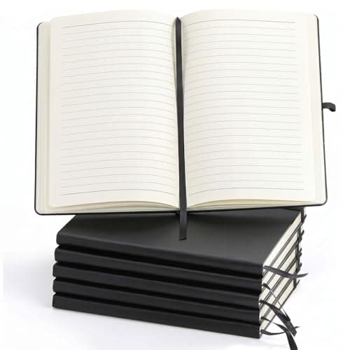 Image of Coloch 6 Pack Ruled Notebook, A5 Black Hardcover Notebook Classic Lined Journal Pocket with 200 Pages and Pen Loop for School, College, Office, Business, 5.75" x 8.25"