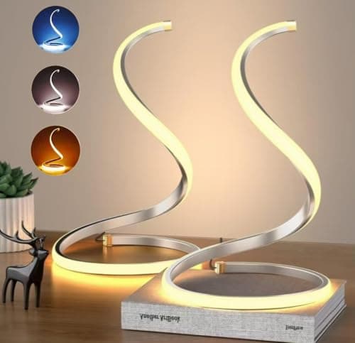 Image of Miawtro Bedside Lamps, Stepless Dimmable Bedside Lamps Set of 2 with 3 Color Temperatures, Curved Art Decorative Silver Table Lamp for Lighting and Decoration, Modern Lamp for Reading, Living Room
