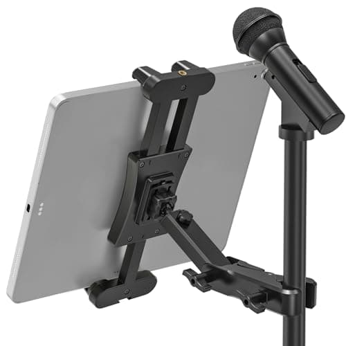 Image of Jubor Tablet Microphone Stand, Tablet Holder for Microphone Stand 360° Swivel, iPad Mic Music Mount Phone Holder Compatible with iPad/Pro/Air/Mini And All Smartphone 4.7-13.5 Inches