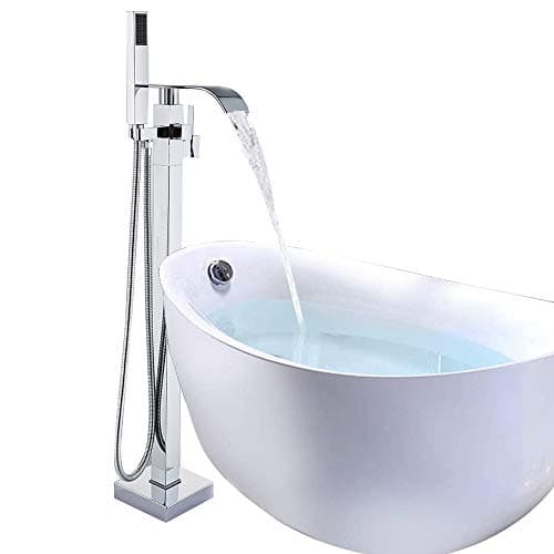 Image of Onyzpily Chrome Freestanding Bath Taps Floor Mounted Bathroom Mixer Handheld Shower Mixer Tap 360 ° Filler Spout Shower Mixer taps