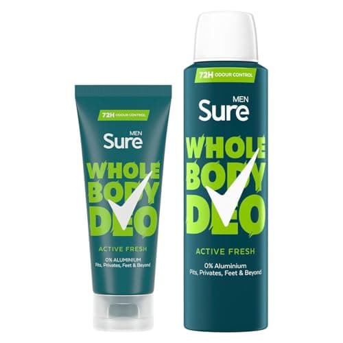 Image of Sure Whole Body Active Fresh Bundle of Men Deodorant with Body Spray 150ml and Deodorant Cream 75 ml with Aromatic Herbal, Citrus and Woody Scent Provides 72-Hour Odour Control