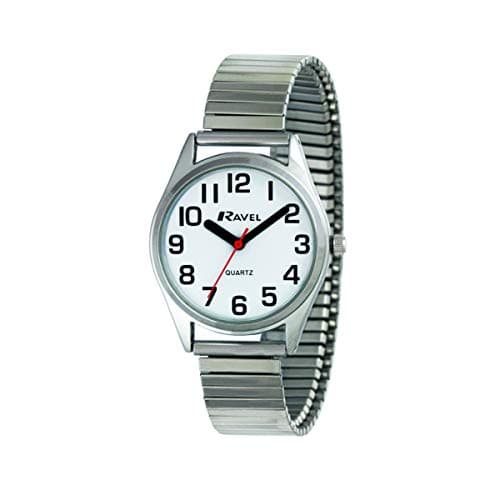Image of Ravel - Women's Super Bold Sight Aid Watch with Big Numbers on Stainless Steel Expander Bracelet - Silver Tone