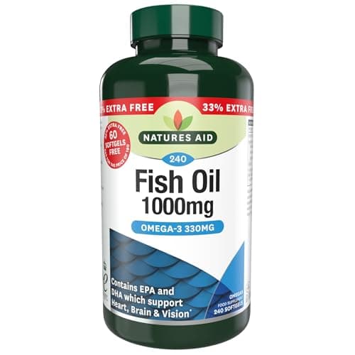 Image of Natures Aid Fish Oil 1000mg – High Strength Omega-3 Supplement with DHA & EPA – Supports Heart, Brain Vision, Immune & Joint Health Non-GMO – High Strength Natural Fish Oil – 240 Softgel Capsules