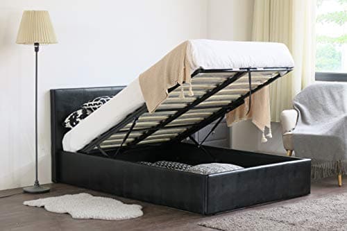 Image of MODERNIQUE Bilancio Ottoman Storage BLACK Faux_Leather Single (3FT) Bounce Sprung Slats Base, Gas Lift up End Up Fabric Covered Floor Massive Storage Bed (Black, Single (3FT))