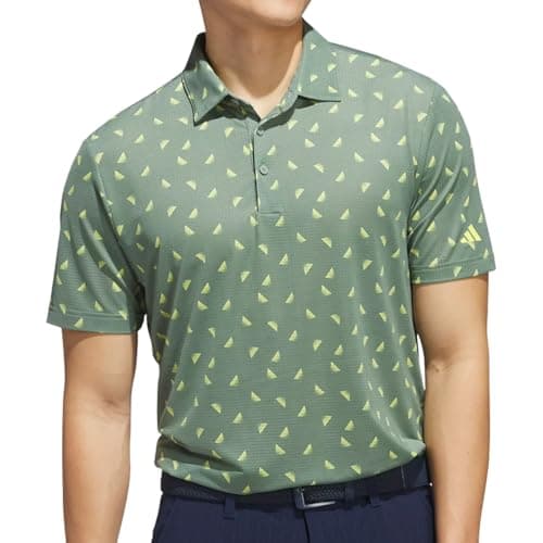 Image of adidas Men's Ultimate365 Printed Mesh Polo Shirt, Silver Greens 23/Pure Sulfur 25, S