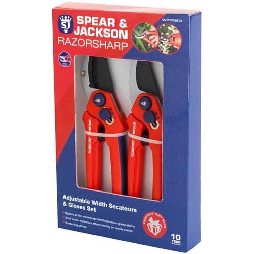Image of Spear & Jackson CUTTINGSET3 Razorsharp Adjustable Width Secateur and Glove set