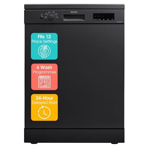 Image of Abode Freestanding Dishwasher Class E with 12 Place Settings, 6 Wash Programs, 24-Hour Delay Start, Removable Cutlery Basket & Deep Clean Function in Black A60DW00E1B