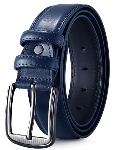 Image of GSG Mens Leather Belts Double Stitched Belts for Jeans, Suits, Work, Uniform with Single Prong Buckle Navy Blue 40-44 inch