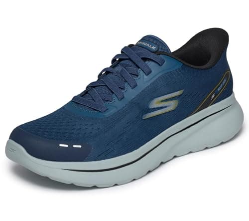 Image of Skechers Men's Go Walk Arch Fit N-Joy Nobend Slip-On Sneakers, Navy Textile, 9.5 UK