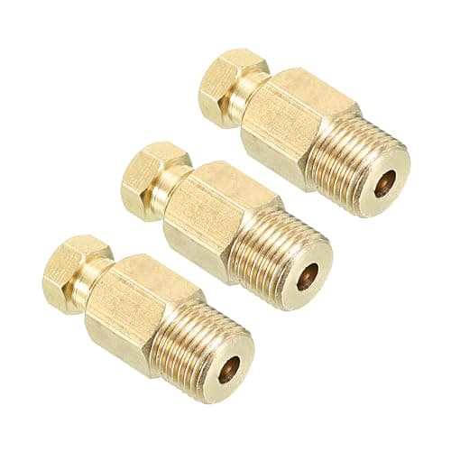 Image of PATIKIL Brass Tube Fitting 4mm Tube OD 1/8 BSP Male Thread, 3Pcs Compression Pipe Connector Union Straight Coupling Adapter, Gold Tone