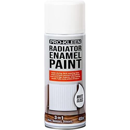 Image of Pro-Kleen Radiator Enamel Spray Paint White Gloss 400ml - Heat Resistant up to 100ºC - For Radiators, Hot Pipes, Water Tanks & More - Fast Drying & No Primer Needed
