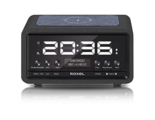 Image of Roxel Nod Bedside Radio, DAB/DAB+ & FM Radio, Alarm Clock, Wireless Phone Charging, Large Digit Display, Dual Bedside Alarm Clock with Wireless Streaming (Black)