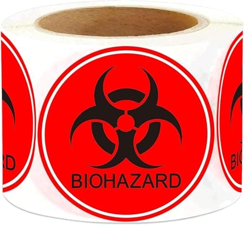 Image of Biohazard Warning Stickers Sign 2 Inch Biological Warning Hazard Labels Use for Labs Hospitals and Industrial- 250 Pcs Universal Biohazard Symbol Sticker Decals