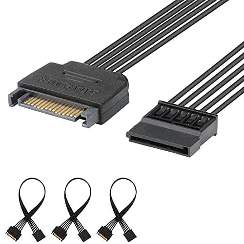 Image of J&D 15 Pin SATA Power Extension Cable (3 Pack), Male to Female Cable, 10 inch, Black