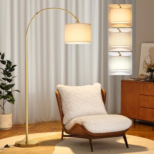 Image of PreeOtti Arc Floor Lamp, Gold Standing Lamp with Remote Control, Modern Floor Lamp for Living Room with Dimmable 3 Color Temperatures, Tall Lamp Corner Lamp for Bedroom Dorm Office, Bulb Included