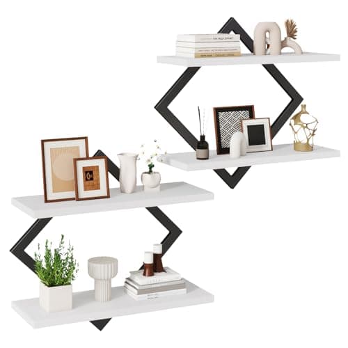 Image of IBUYKE Floating Shelves,15 Inch Wall Shelf Set of 2,Wall Mounted Shelves,2 Tier Hanging Decorative Storage Shelf for Living Room, Bedroom, Bathroom, Kitchen TFS003W-2