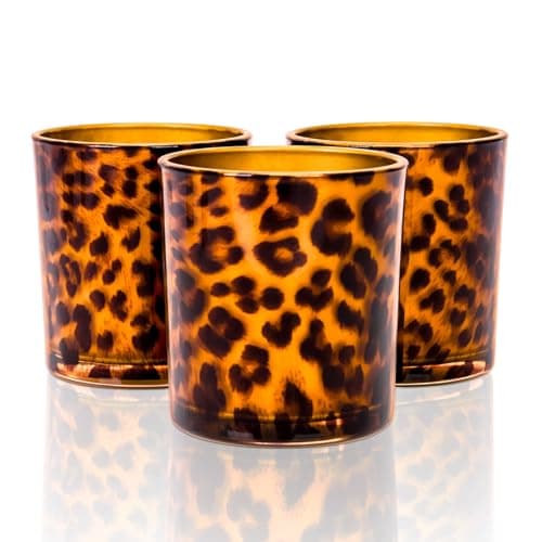 Image of Toptime Tea Light Candle Holders, Leopard Print Candle Holders Set of 3, Creative Votive Candle Holder Cheetah, Glass Candle Holder Tealight Holders for Party, Anniversary, Christmas Table Decoration
