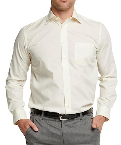 Image of Double TWO - Men’s Dress Shirt – Premium, Easy-Care, Non-Iron Dress Shirt, Classic Fit, Long Sleeve Business Shirt with Pocket - Cream, 19.5in Collar